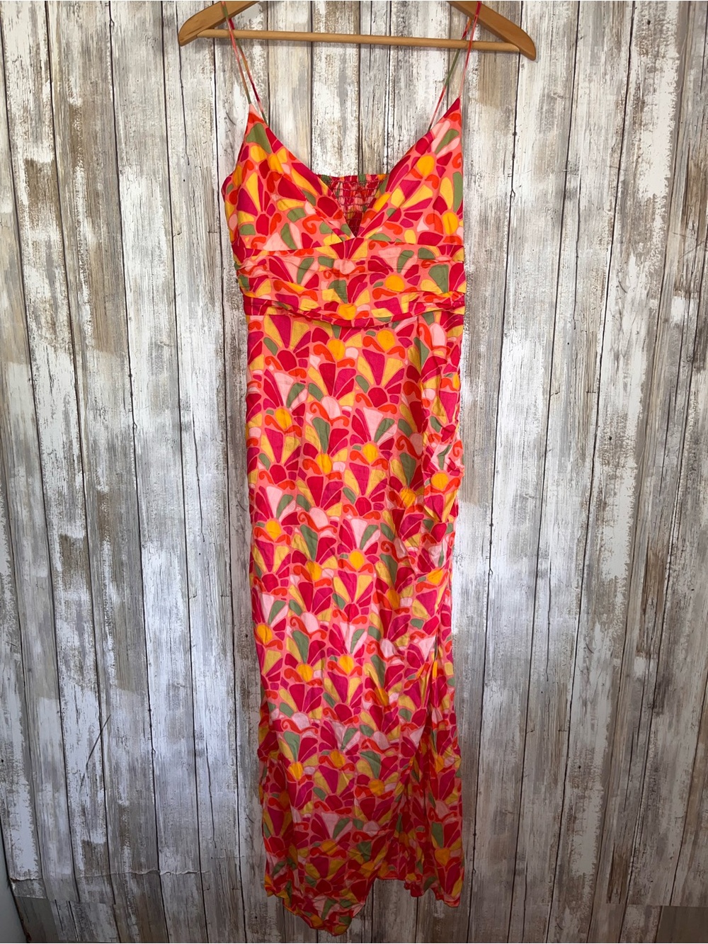 Zara Pink Abstract Floral Ruched Midi Dress Retro Resort Size S NWT - Picture 2 of 8